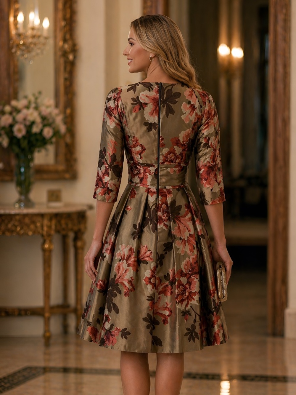 NWT Burberry Floral Jacquard Pleated Skirt V-Neck Cocktail Party Dress 40 or 6 - Picture 5 of 13